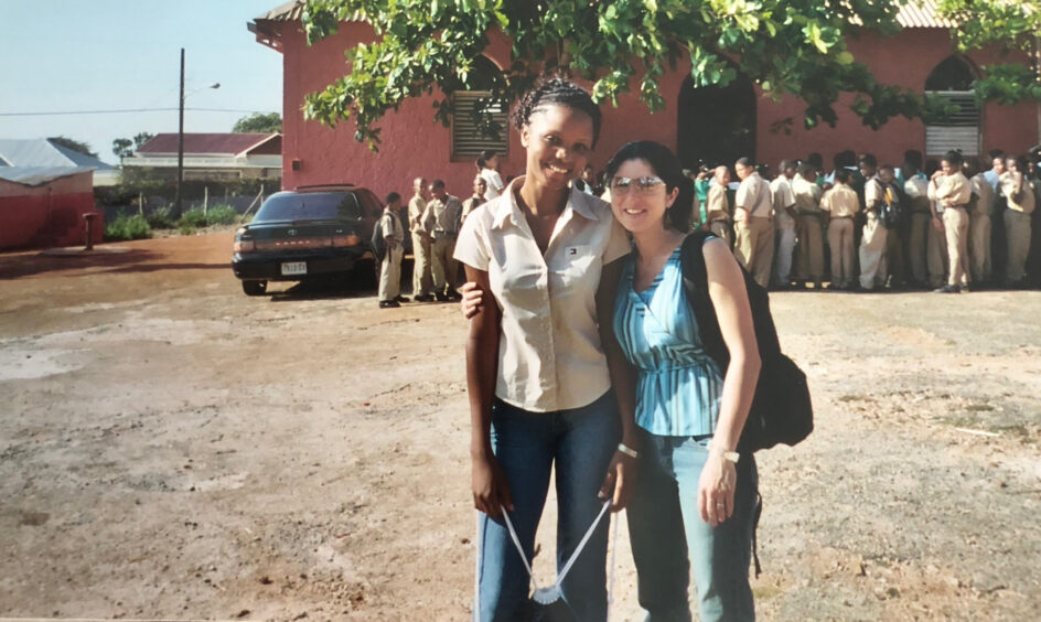 Zaatari in Jamaica with a local project assistant doing field work on symmetry and cooperative behavior.