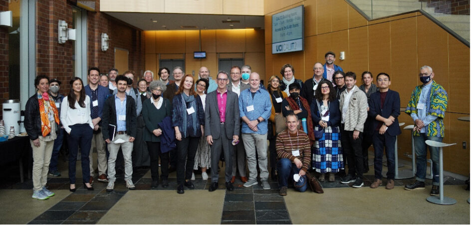 Geoff Bowker surrounded by colleagues and friends in CalIT2.