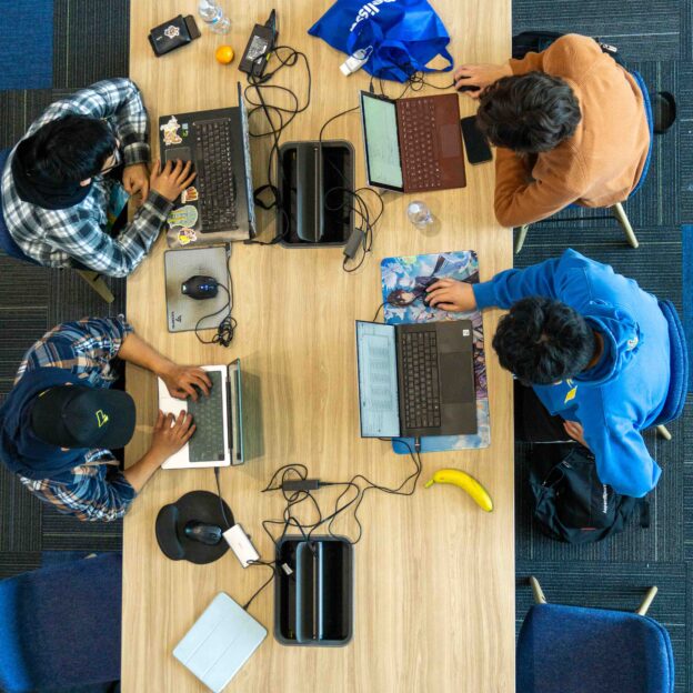 Students working at a table