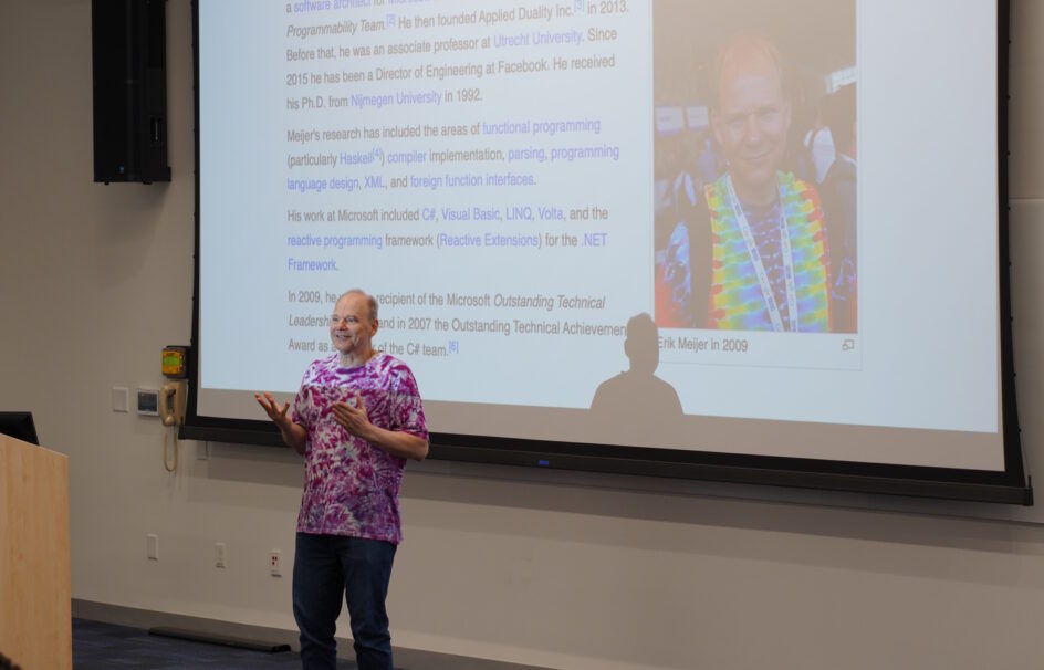 Erik Meijer, a senior director of engineering at Meta, giving the keynote.