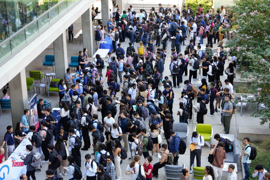 Hundreds of students gather to meet with recruiters.